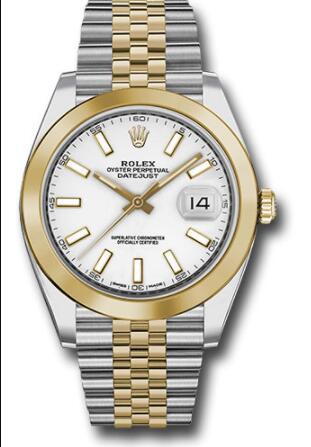 Replica Rolex Steel and Yellow Gold Rolesor Datejust 41 Watch 126303 Smooth Bezel White Index Dial Jubilee Bracelet